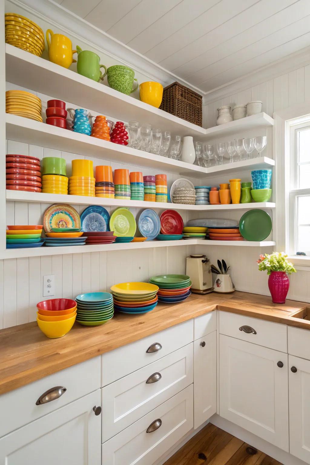 Open shelving brings charm and openness into your kitchen.