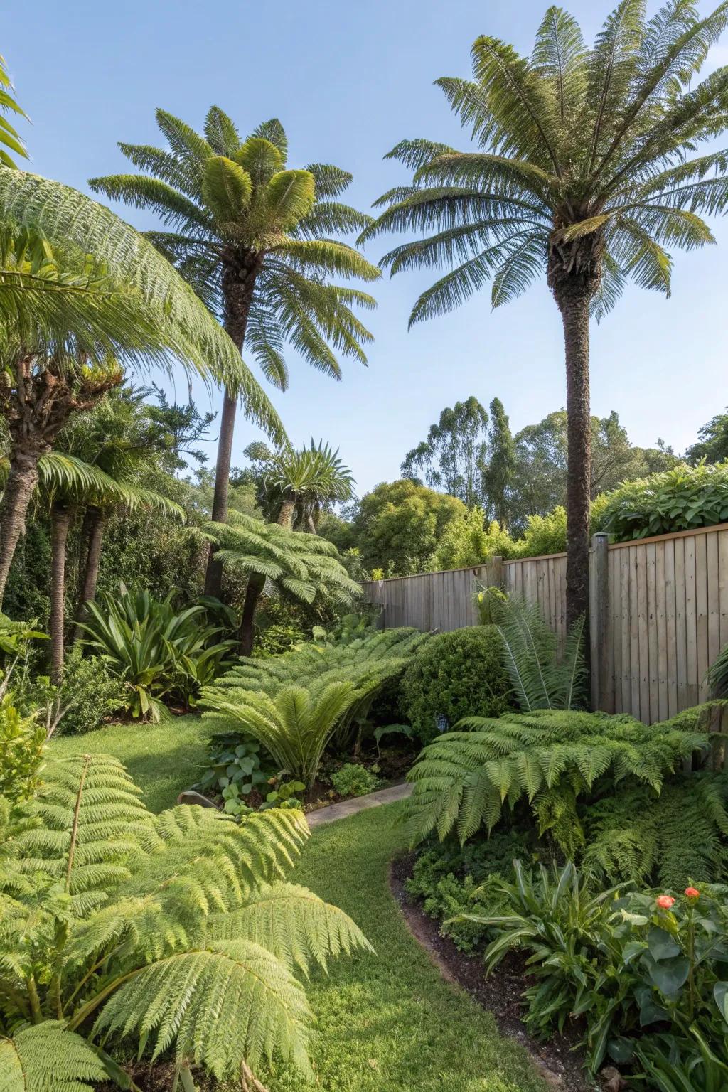 A verdant, tropical garden oasis teeming with lush greenery.