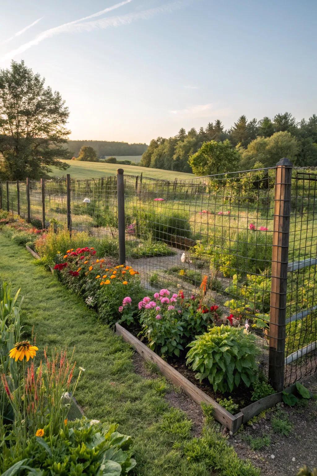 A versatile wire mesh fence stands guard, providing unwavering protection for a garden teeming with life.