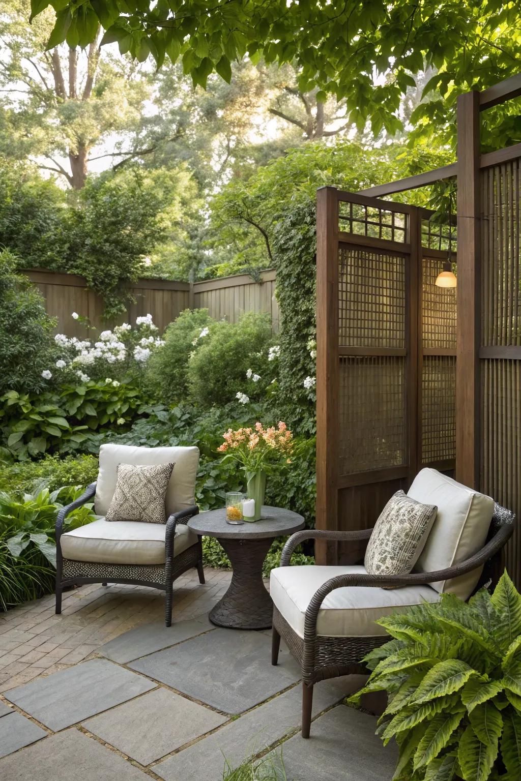 Create a relaxing retreat with integrated seating and screening.