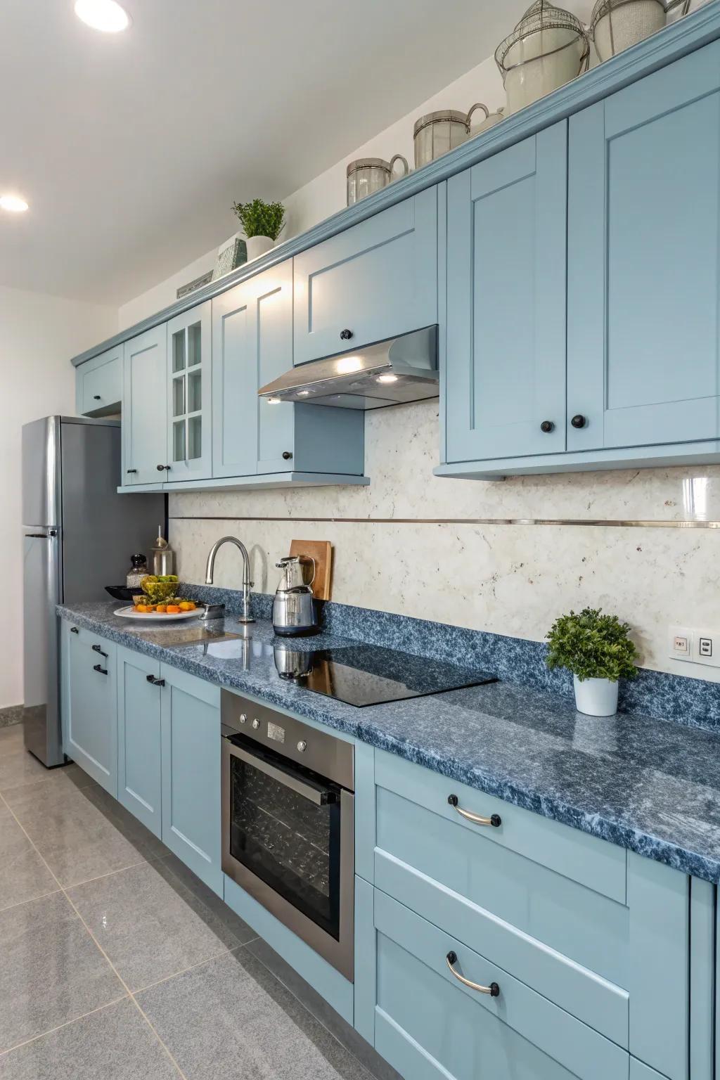Azure granite worktops contribute unique patterns and color to your cooking space.