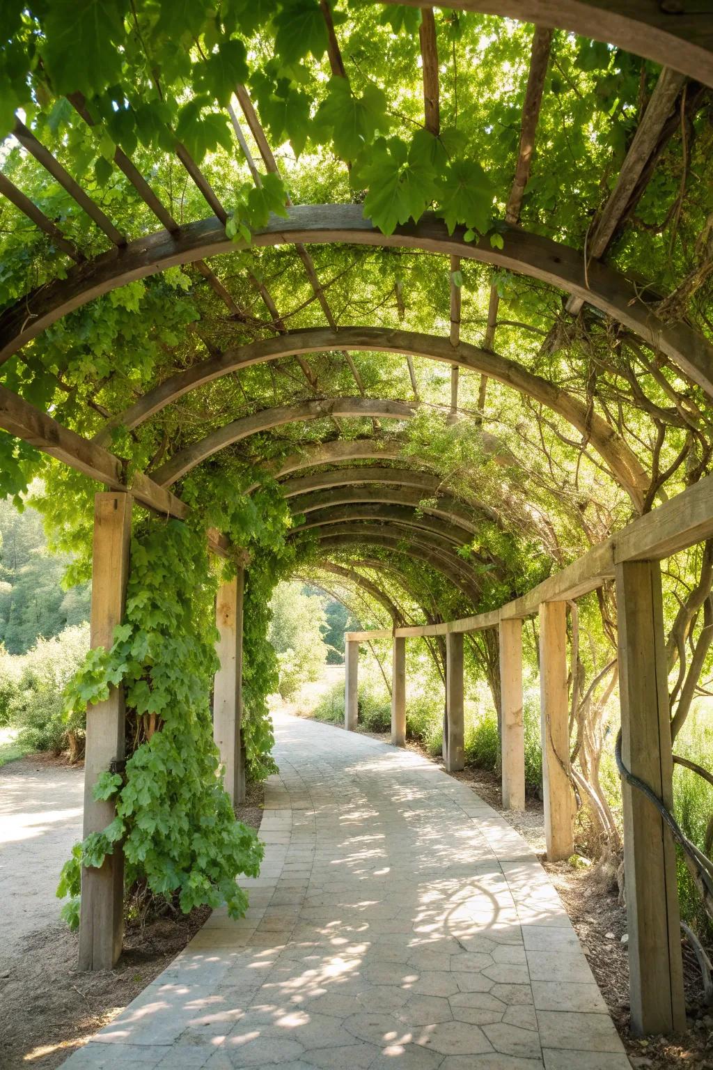 Step into serenity with a stunning grapevine arbor—your personal secret garden escape.