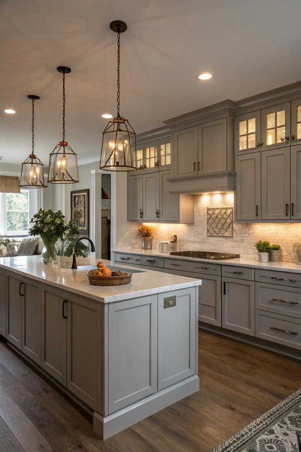 Illuminate your grey kitchen with carefully chosen lighting solutions.