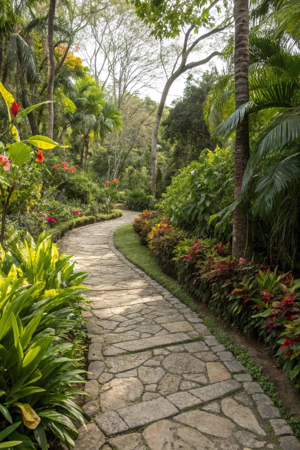 Stone pathways guide you through a tropical paradise.