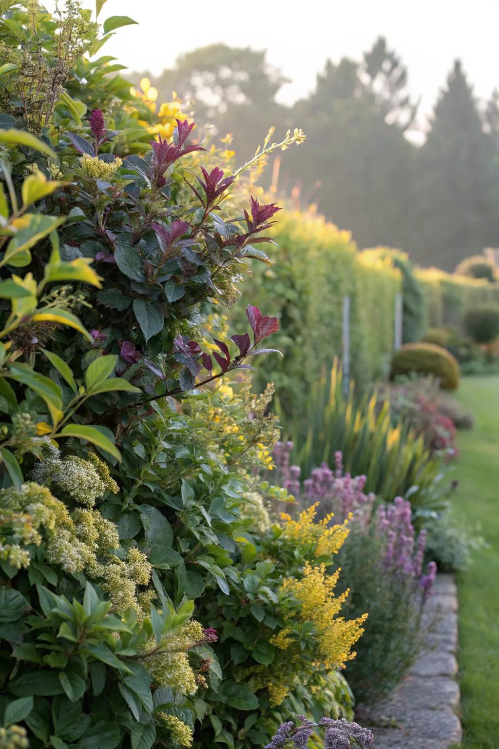 Mixed planting hedges offer texture and visual interest