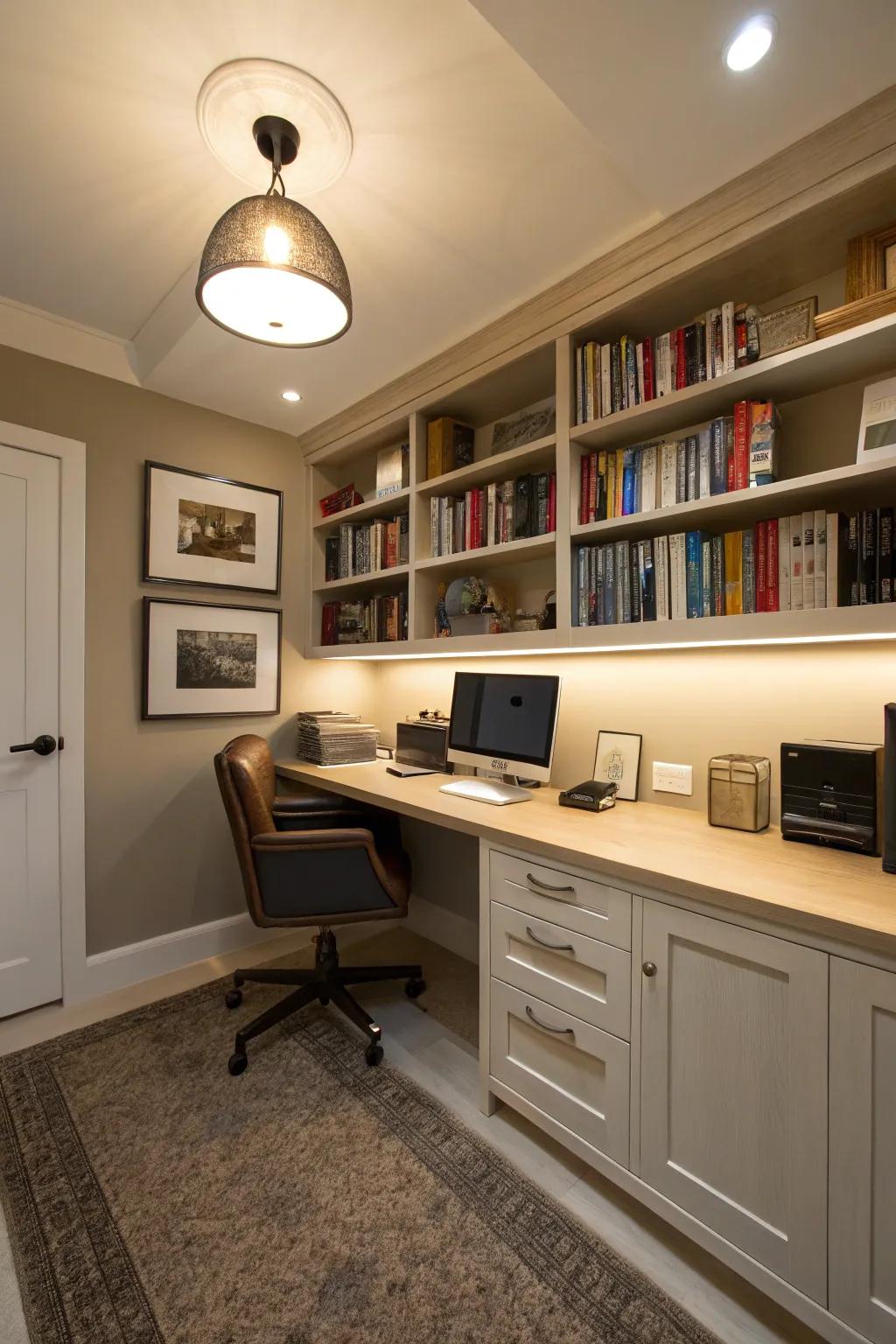 Surface lighting is perfect for limited ceiling heights, keeping a sleek appearance.