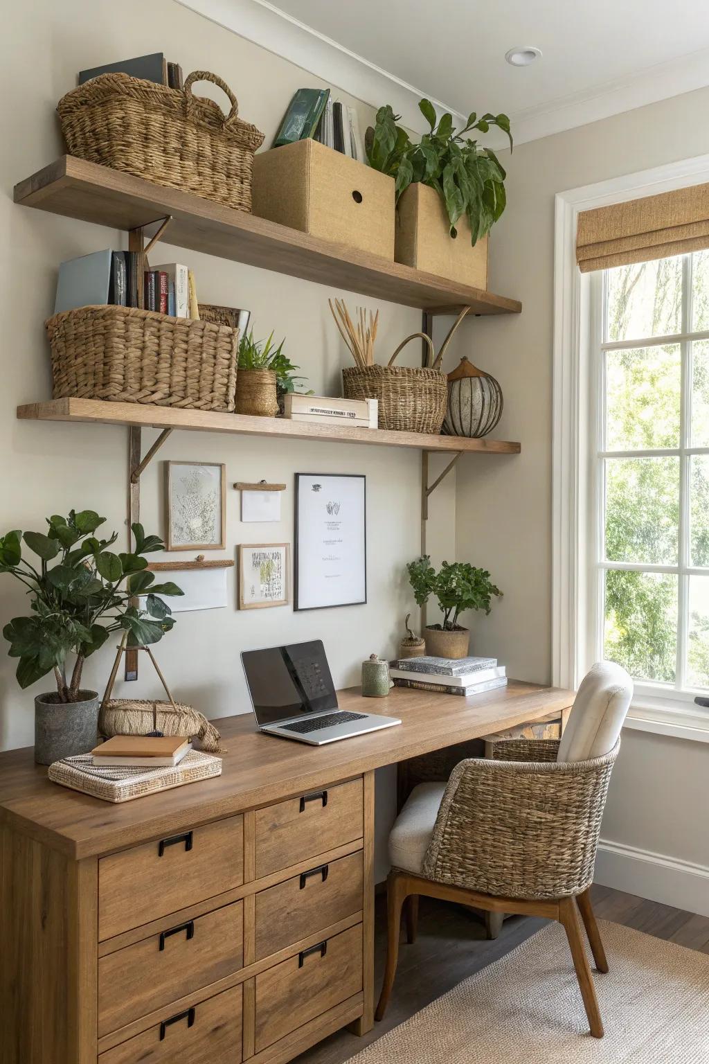Stylish storage solutions that keep your workspace clutter-free.