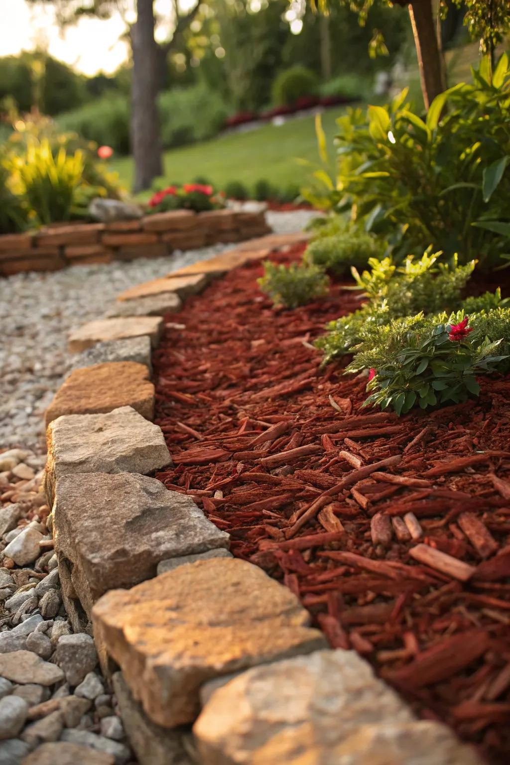 Transform your front yard with the art of mulch and stone edging.