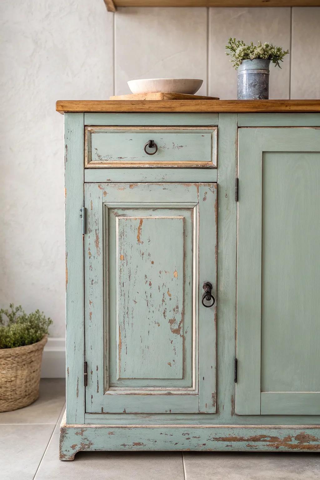 Transform your kitchen with vintage vibes: Discover the charm of a distressed finish.