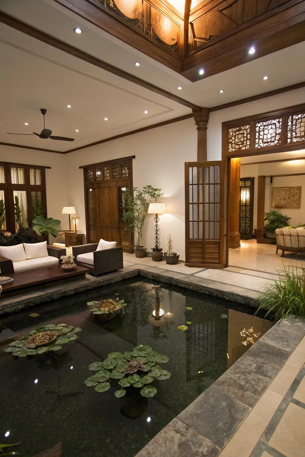 Position your pond as the focal point of your living area.