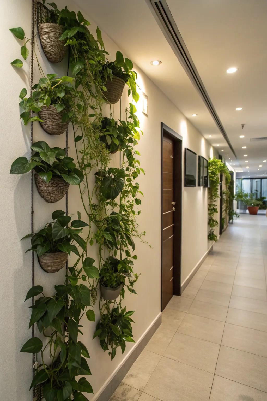 Create a vertical garden with wall-mounted pothos.