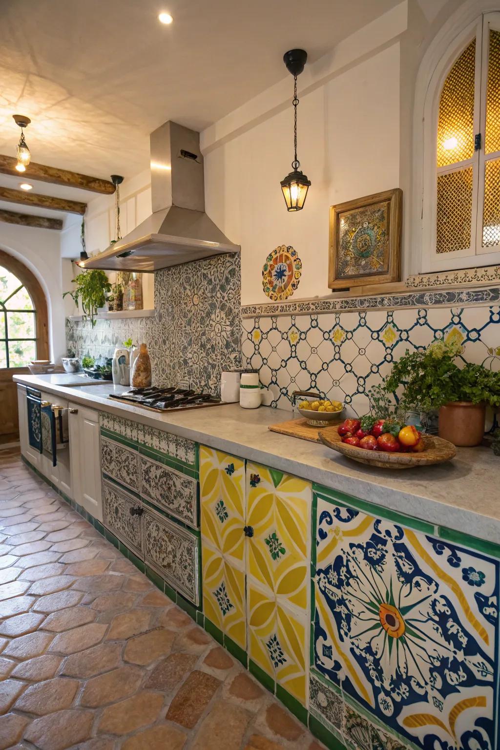 Tiled surfaces add a burst of color and design to your kitchen.