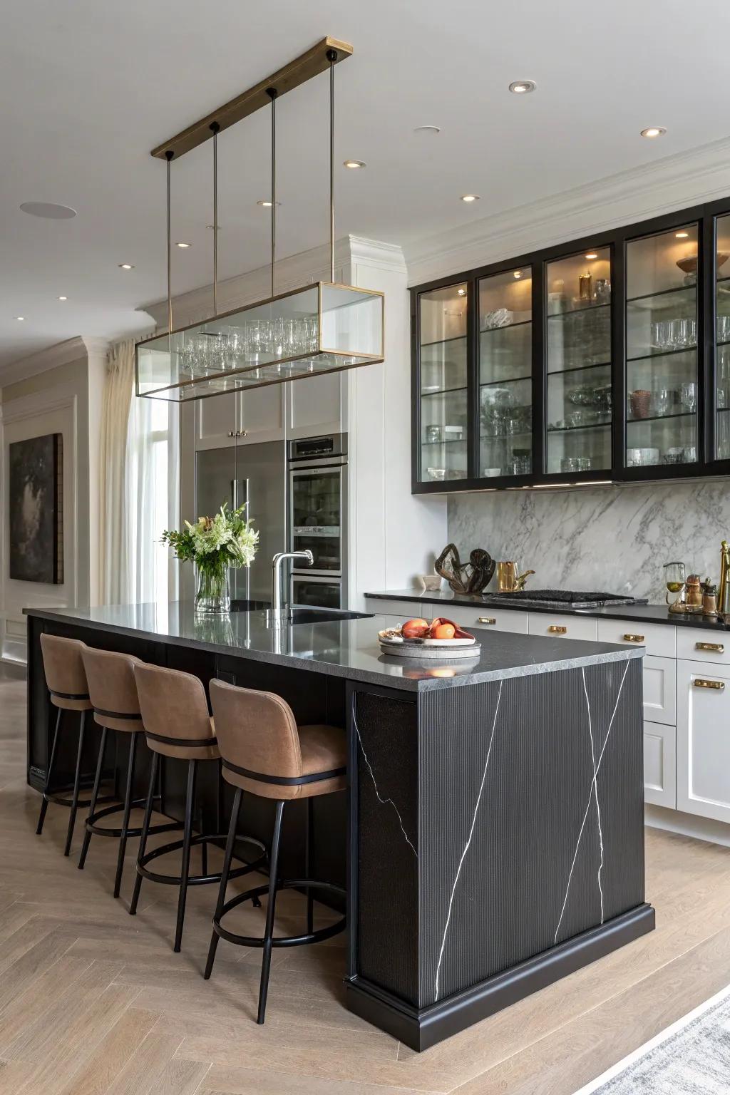 An onyx countertop projects a daring yet polished aesthetic, perfect for making a memorable statement in any kitchen.