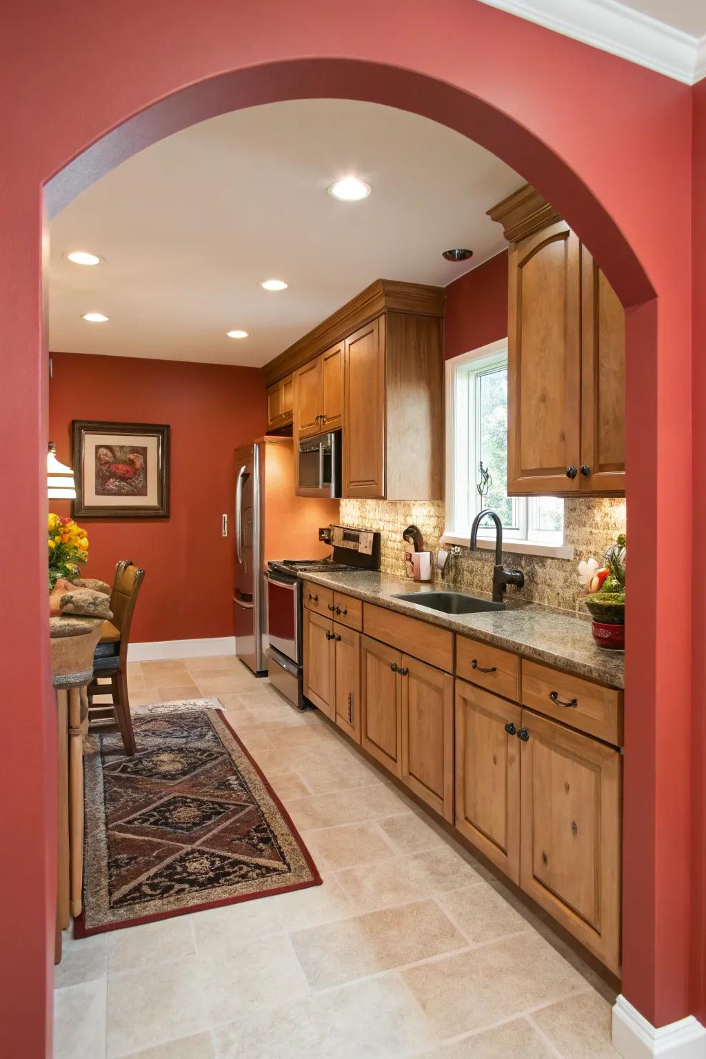 A splash of color brings life and energy to the kitchen alcove.