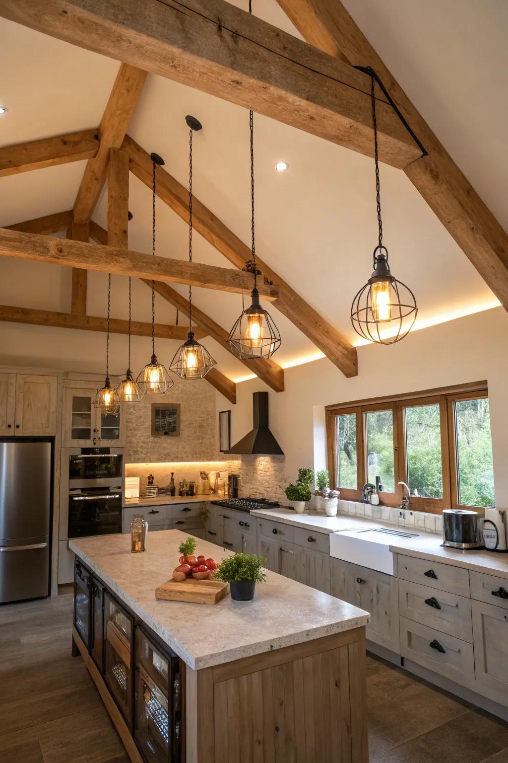 Integrated lighting with beams adds both function and style.