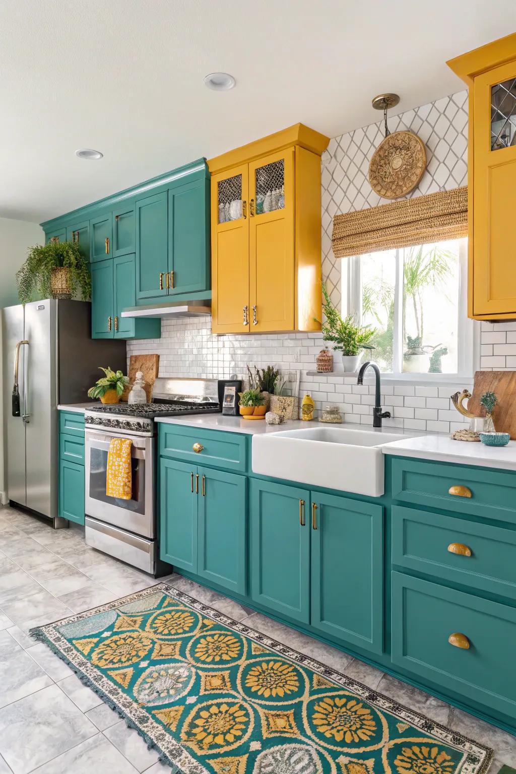 Experiment with strong color palettes to make your kitchen pop.