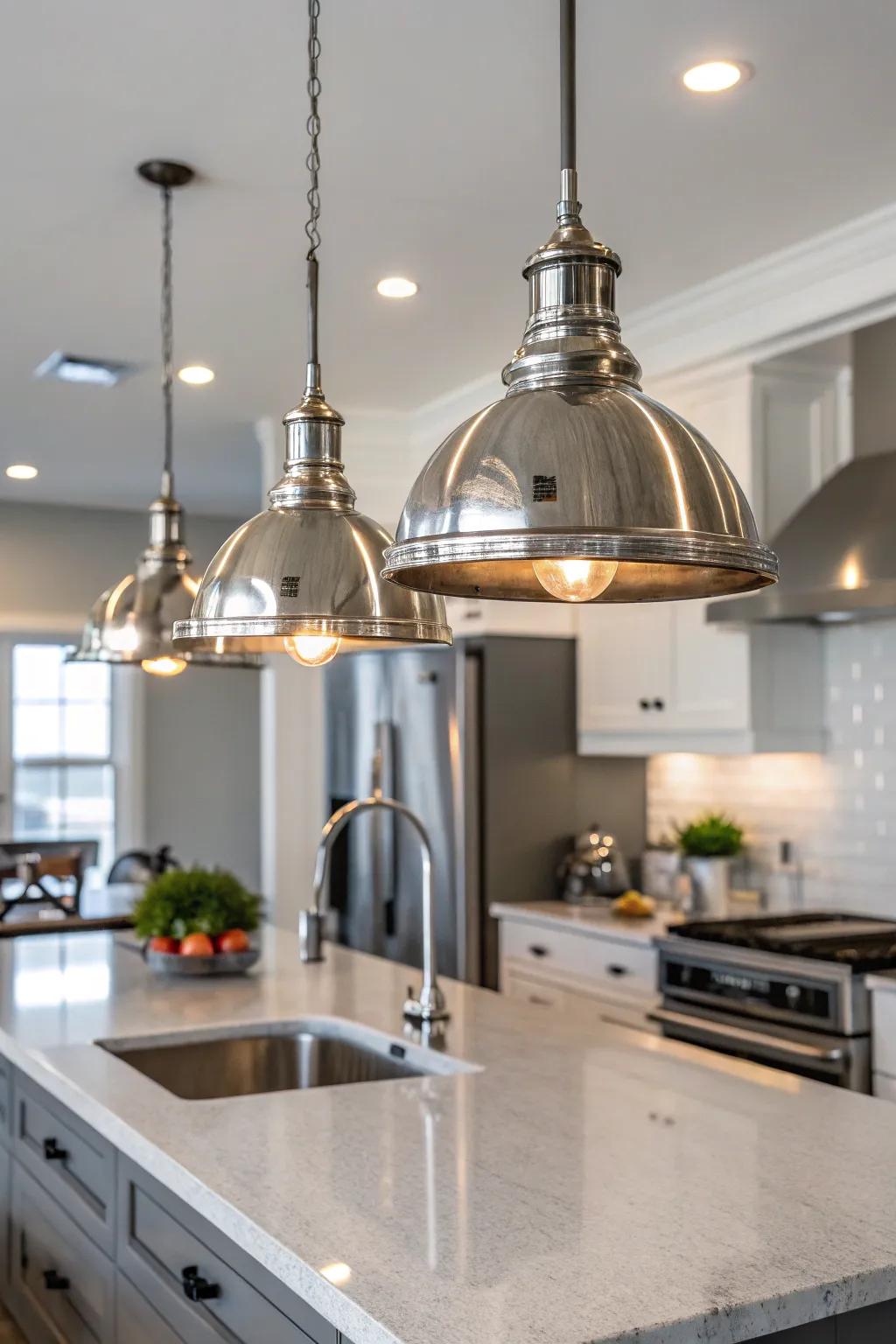 Metal chandeliers for a touch of opulence.