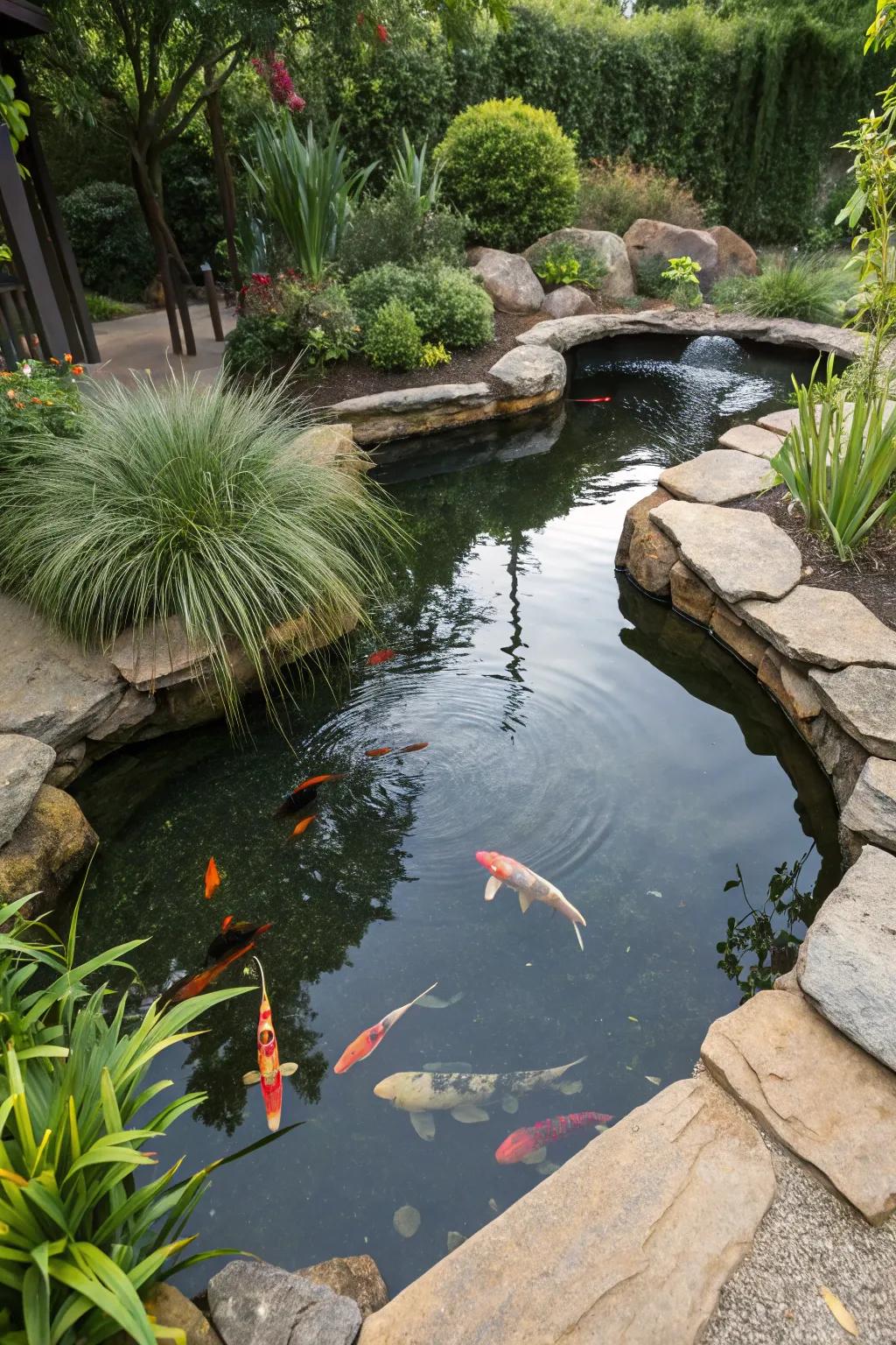 Distinct shapes can transform a koi pond into an enchanting feature.