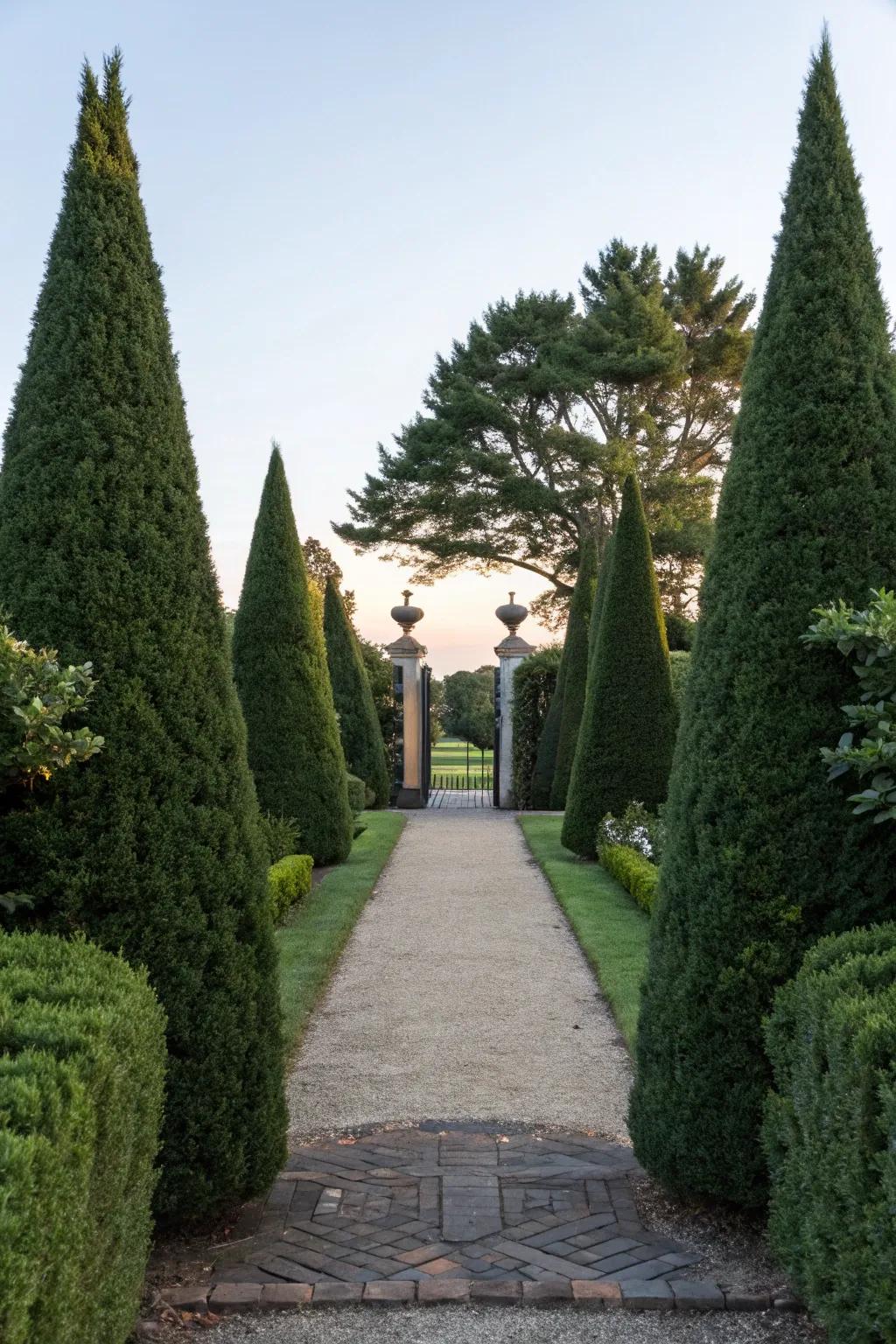 Symmetry with arborvitae brings timeless elegance.
