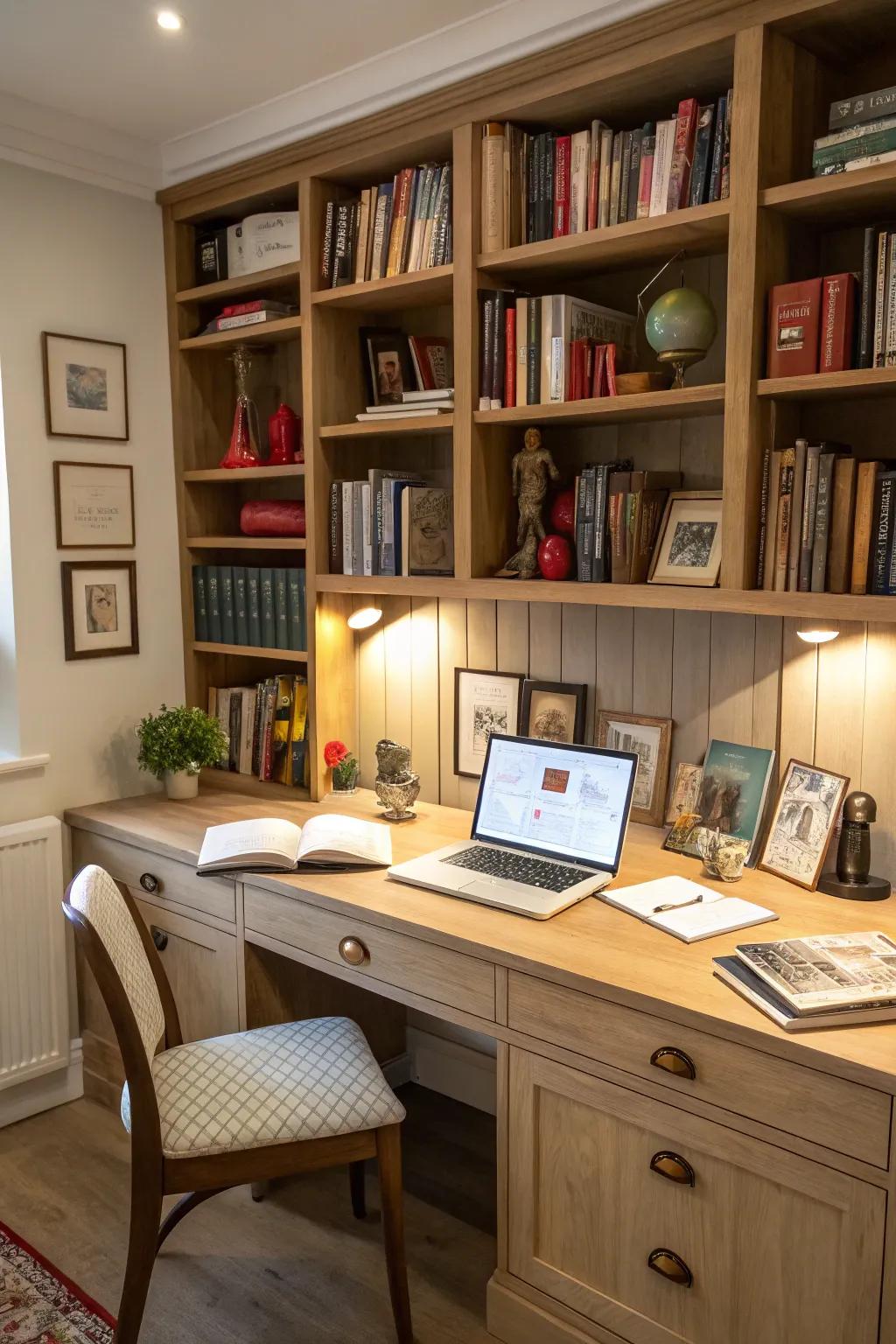 Maximize your space with a clever desk and library combo.
