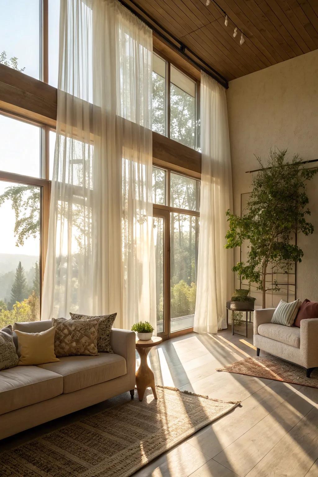 Natural light floods a cozy living room.