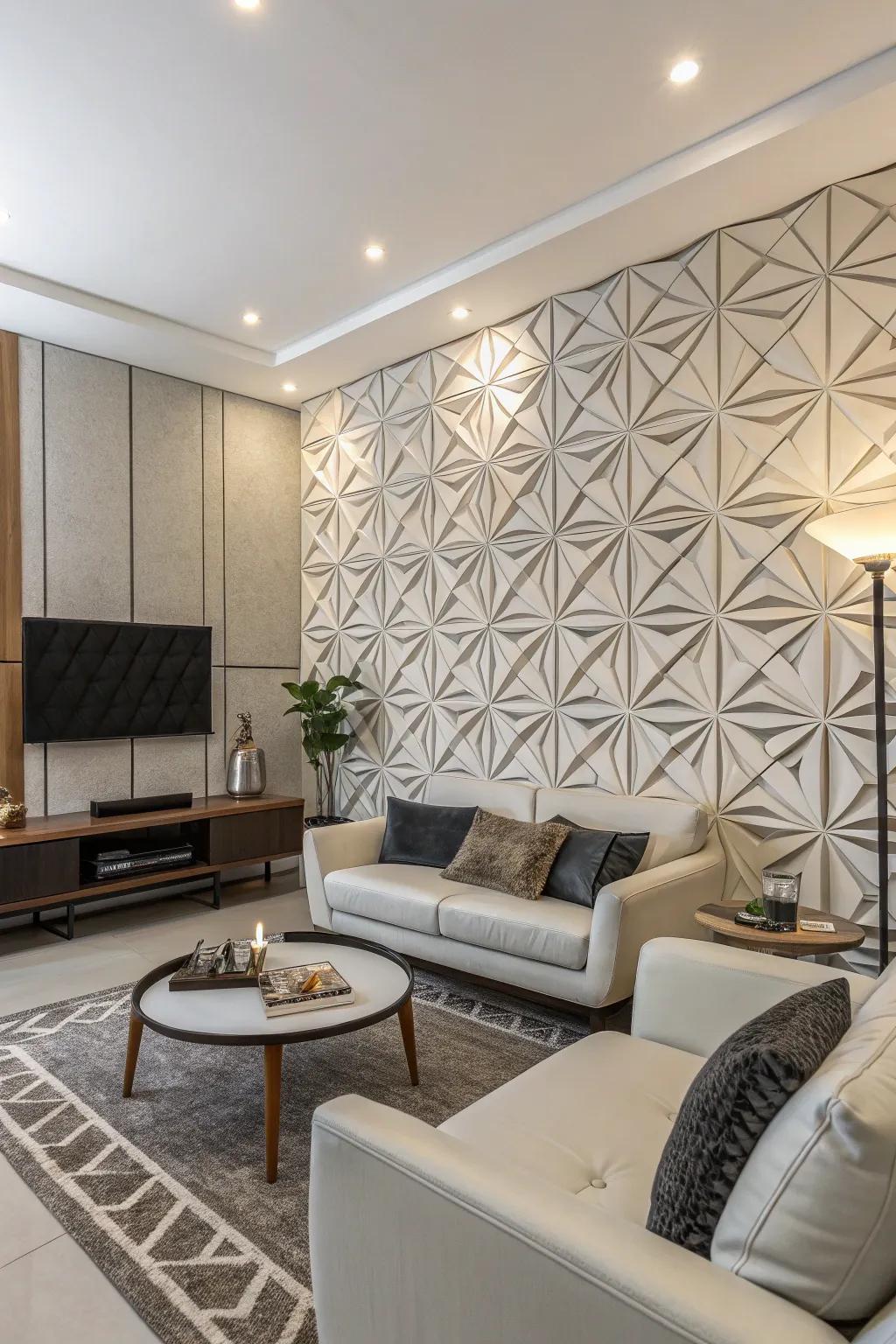 Introduce a dynamic touch to your living room walls with captivating geometric patterns.