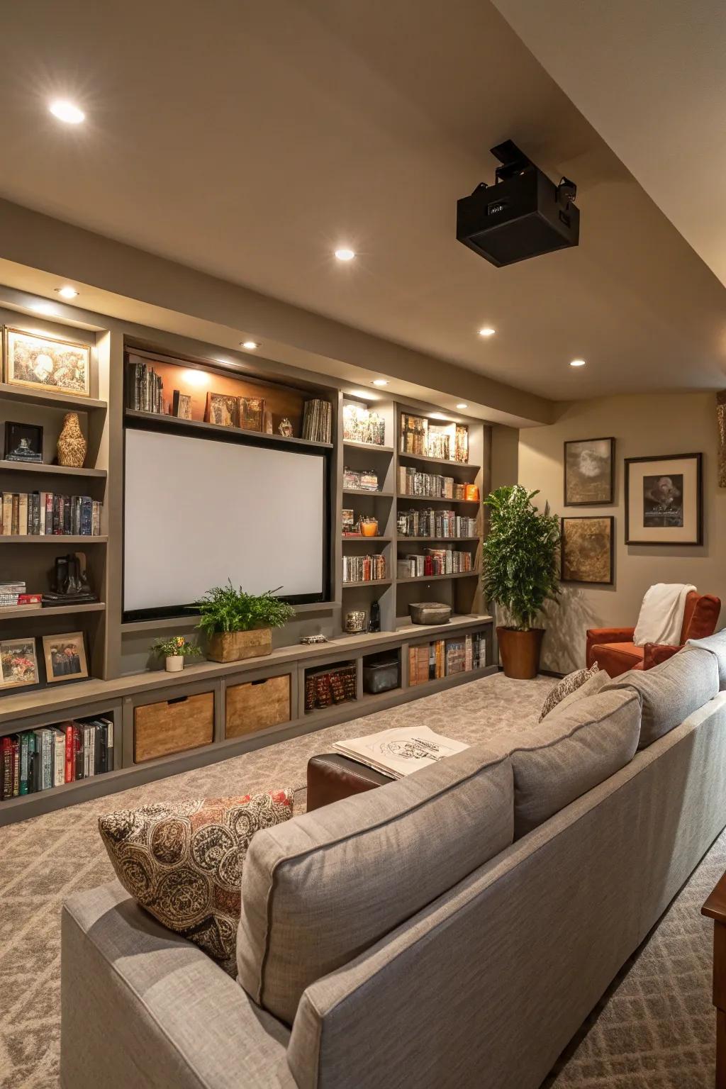 Built-in shelving keeps your media room organized and stylish.