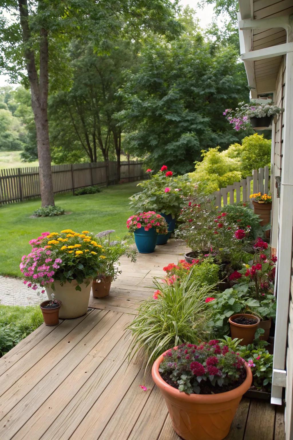 Potted gardens offer adaptable and low-work greenery.