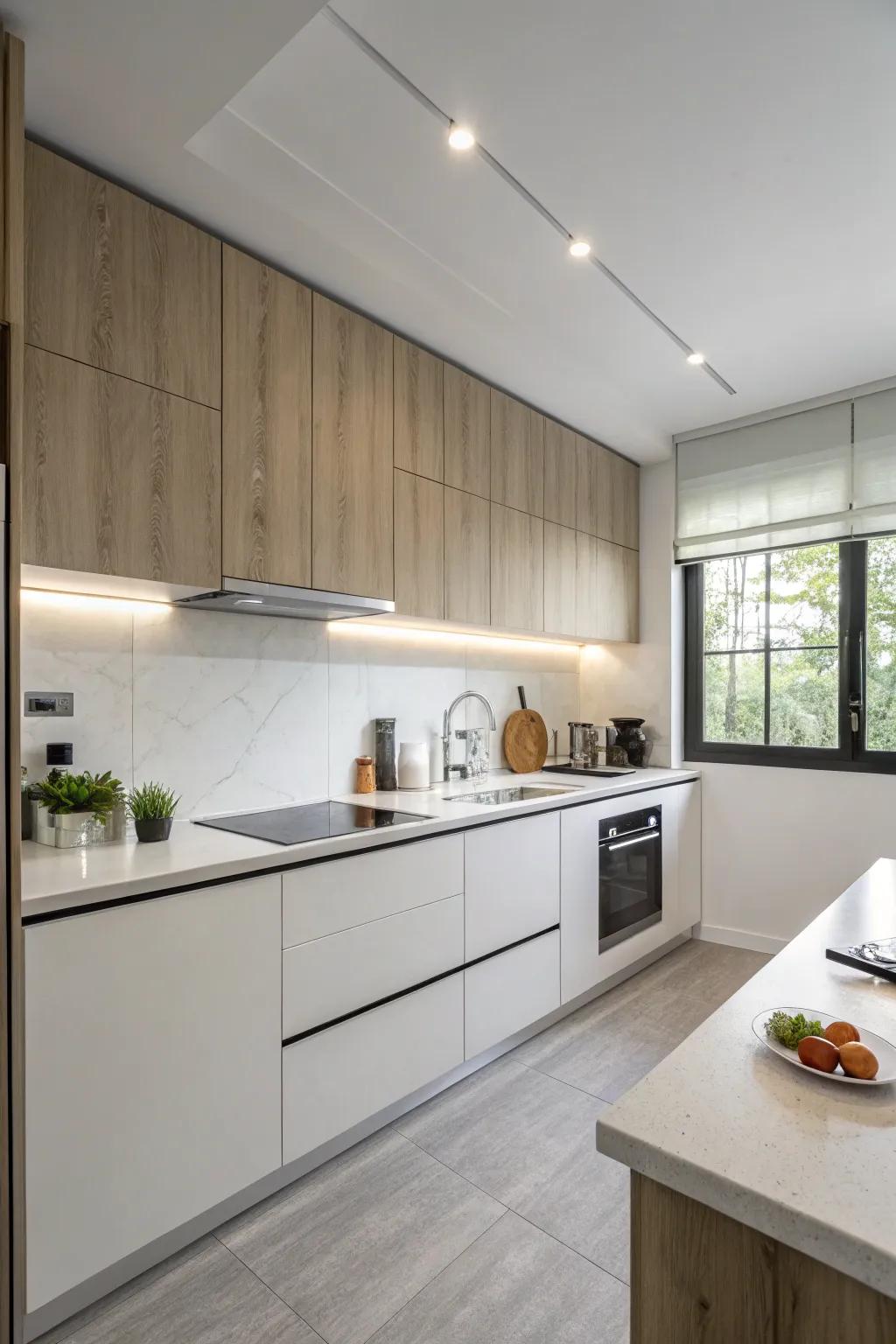 Minimalist design emphasizes clean lines and functionality, enhancing modern kitchen elegance.