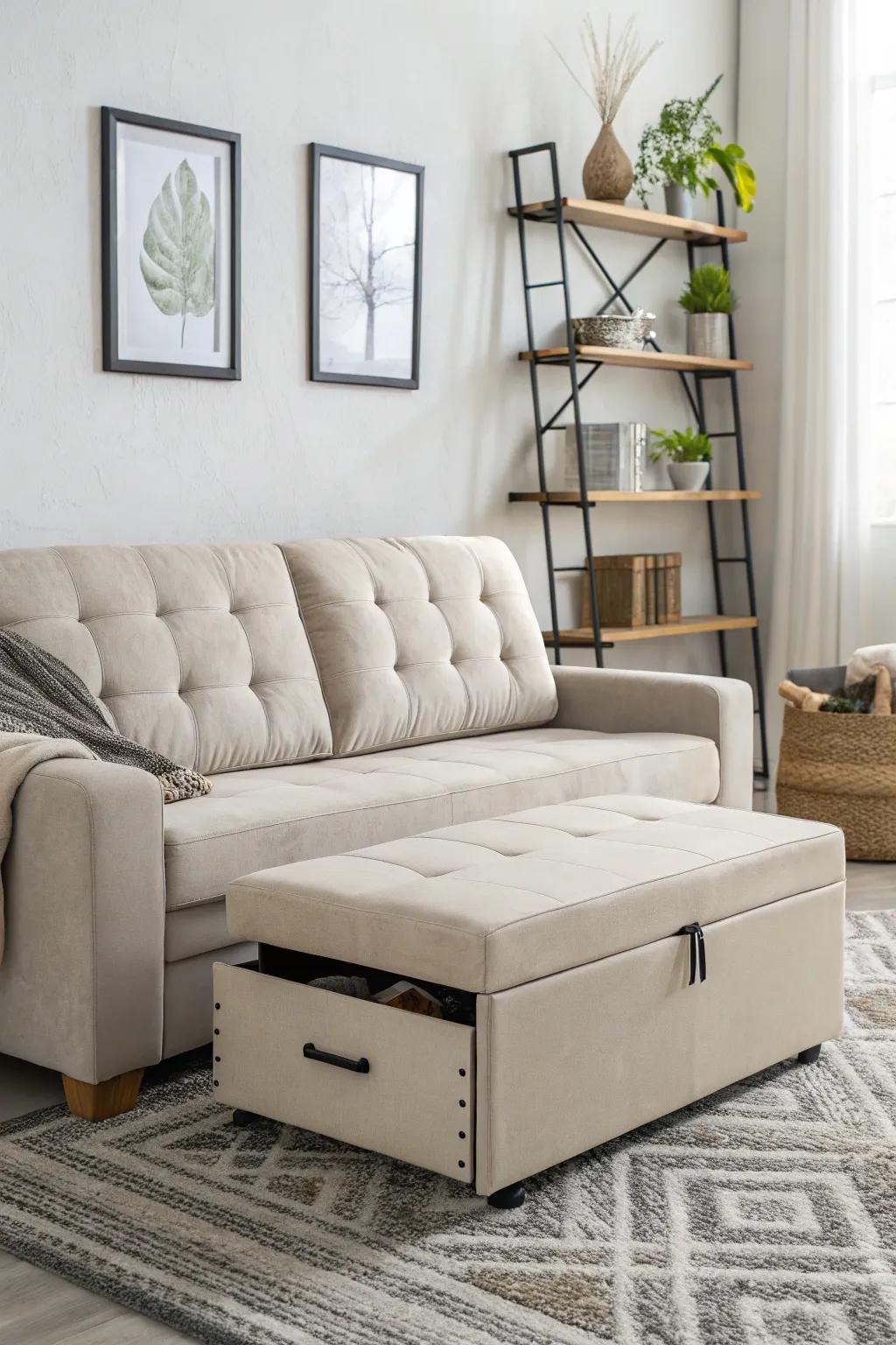 Versatile furnishings boost both functionality and style in minimalist spaces.