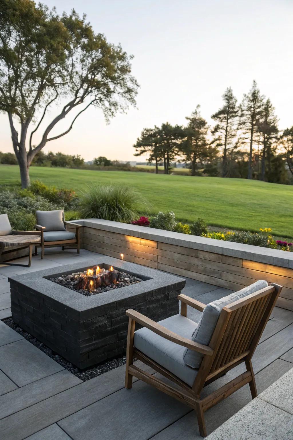 A fire pit serves as a warm centerpiece for evening entertainment.