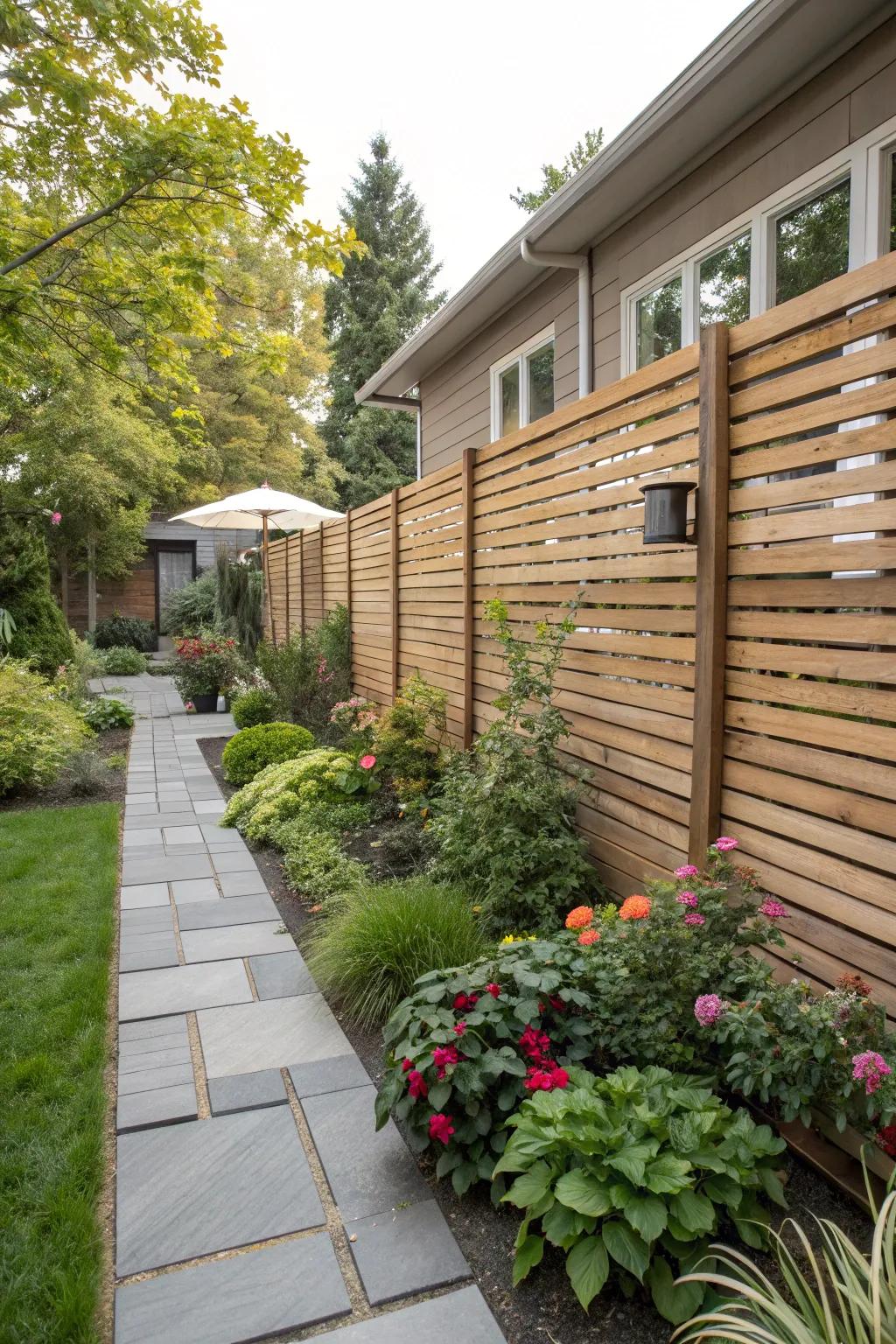 Fashionable fencing contributes seclusion and refinement.
