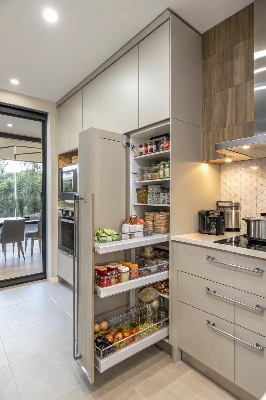 Improve your kitchen’s arrangement by using sophisticated storage systems.