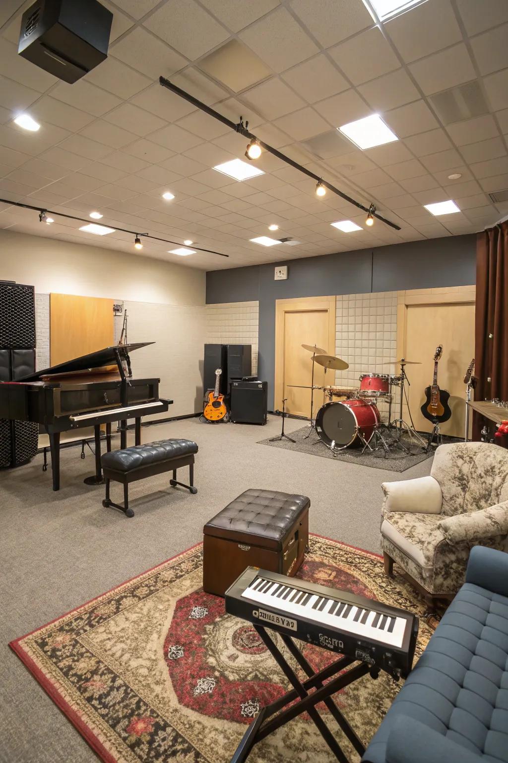 Blend leisure with music for an adaptable area.