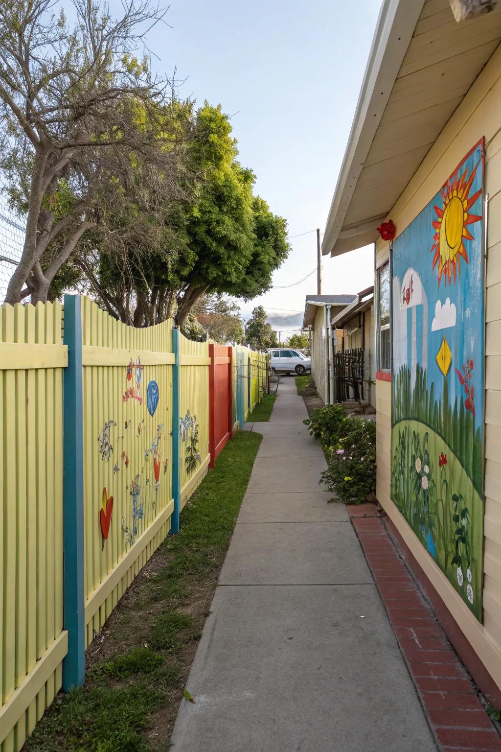 Wall art adds personality and style to any side yard.