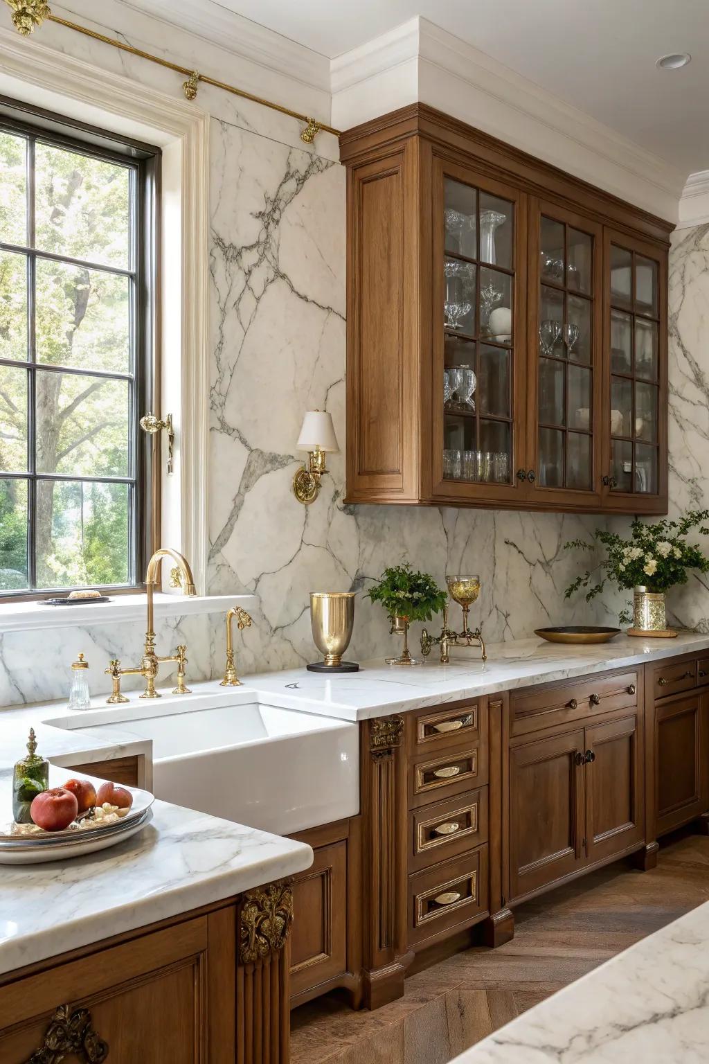 Sculpted stone slabs impart a luxurious and ageless refinement to kitchen environments.