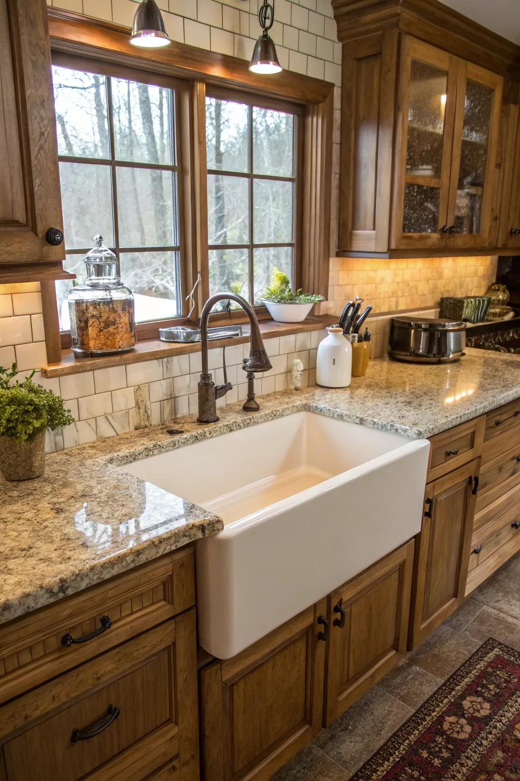 The farmhouse basin combines function with classic appeal.