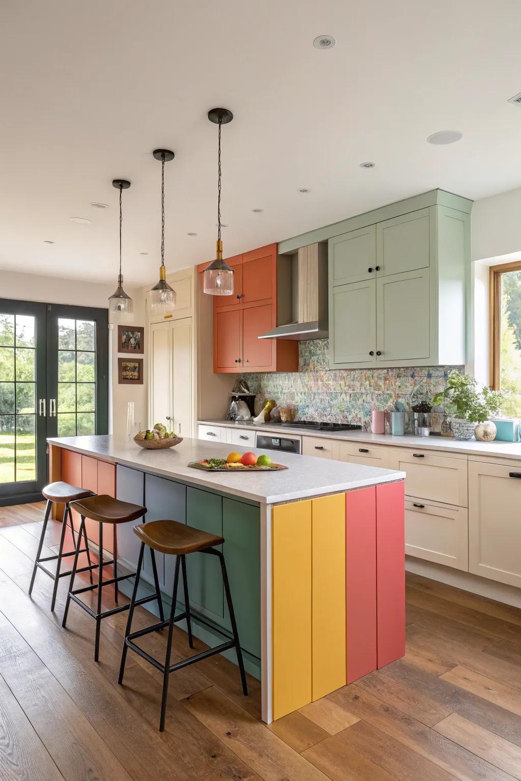 Color blocking adds a pop of personality to this one-wall kitchen.