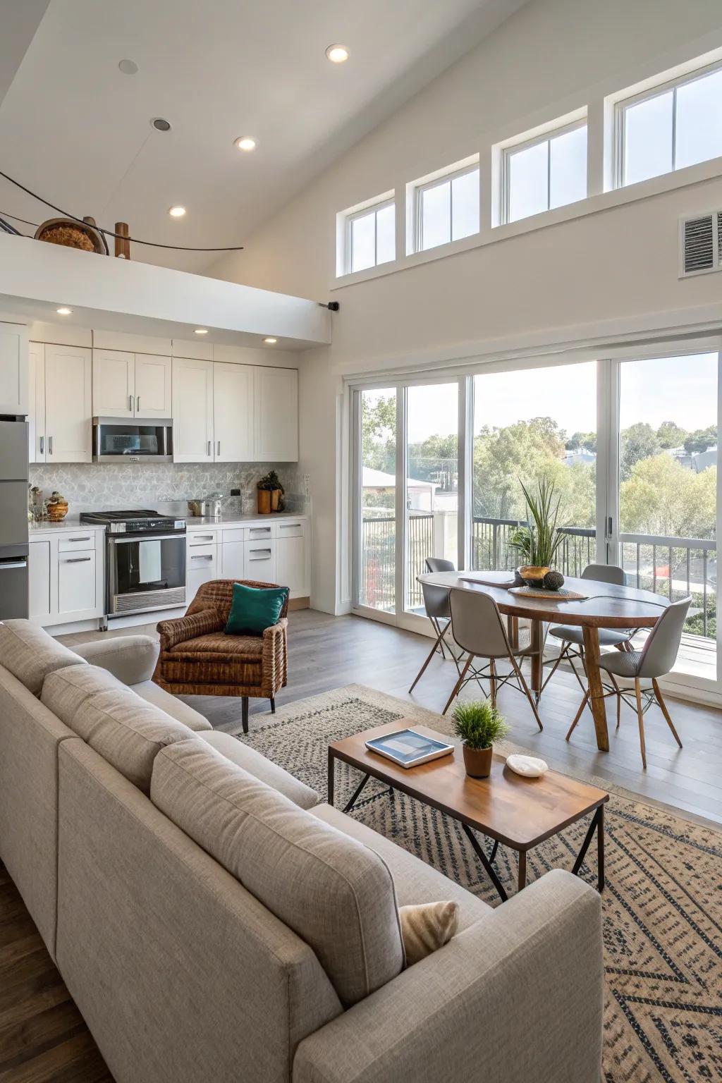 Strategic furniture arrangement boosts comfort and style.