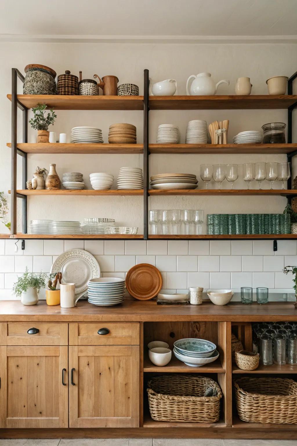 Open storage offers usefulness and a way to display personal style.