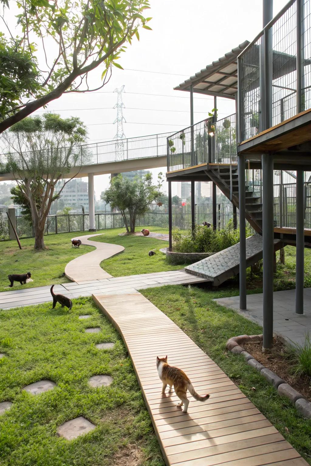 Dynamic terrain featuring vertical and horizontal zones for adventurous cats.