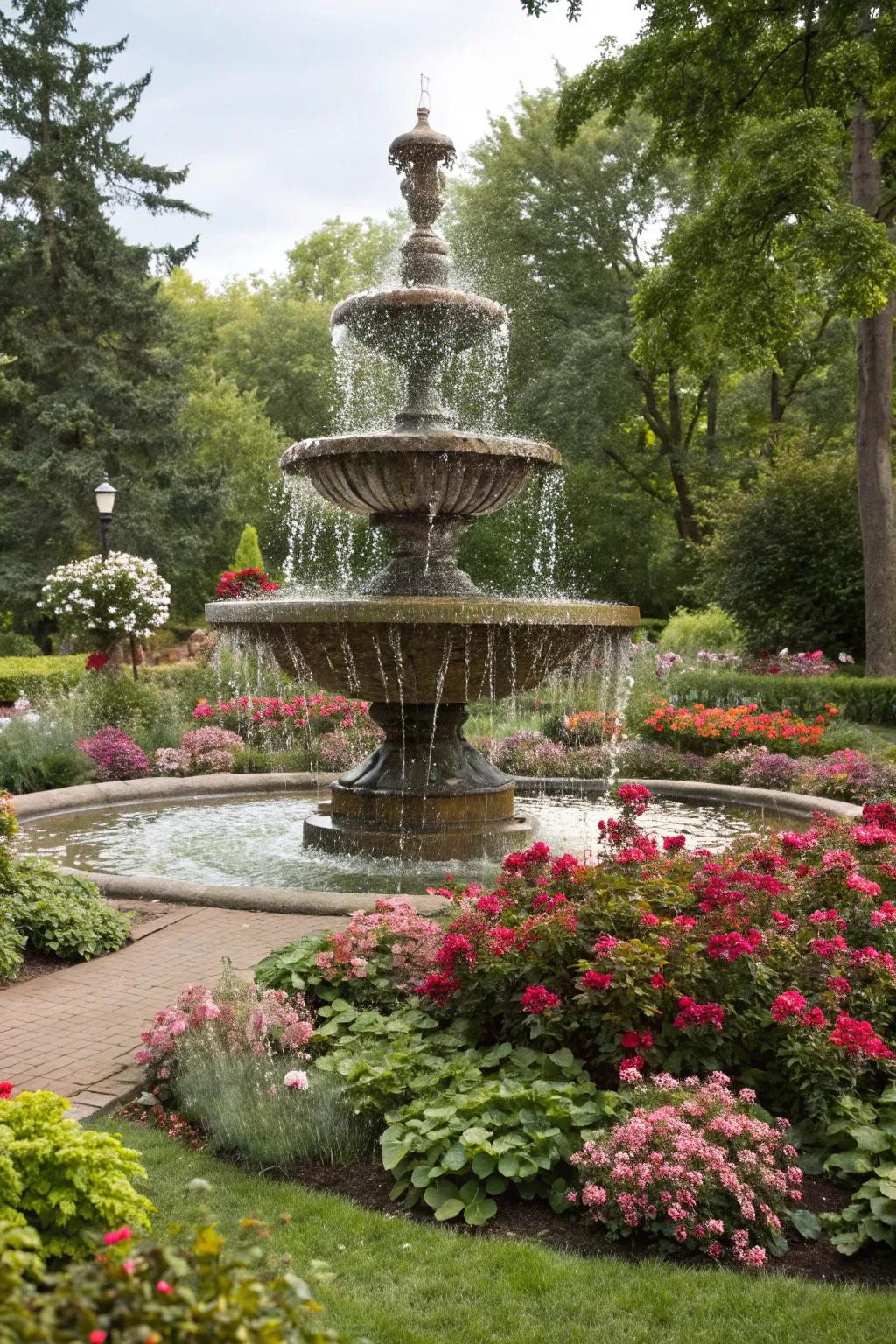 A tiered fountain creating a captivating cascade.