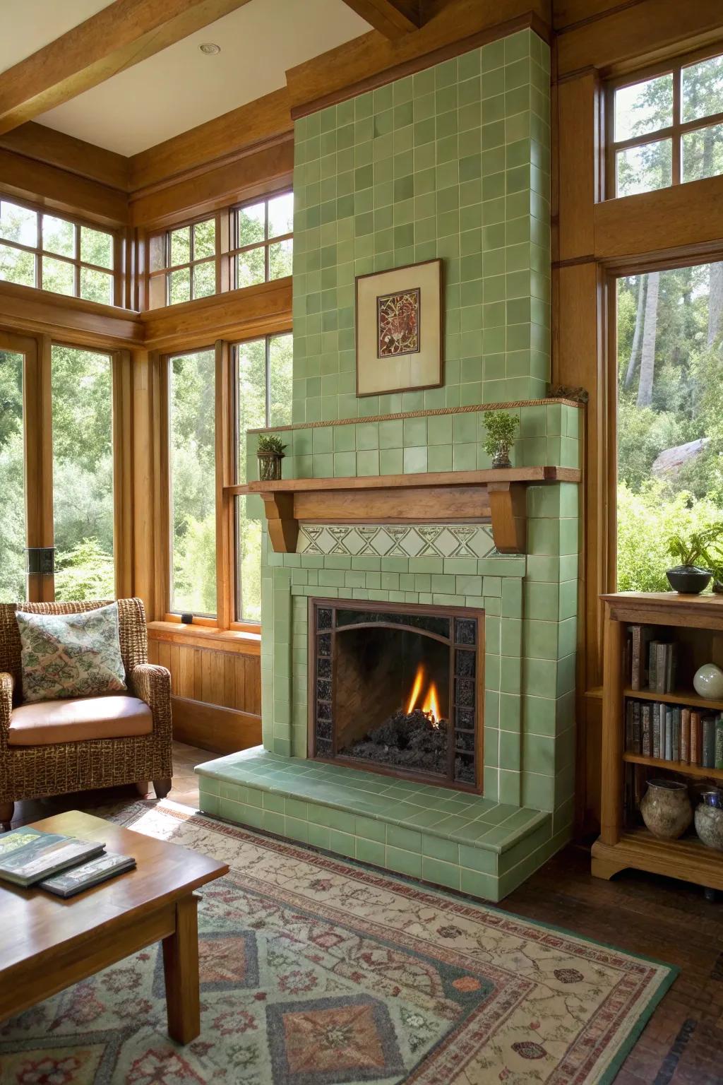 Green-painted tiles bring a touch of nature to your living space.