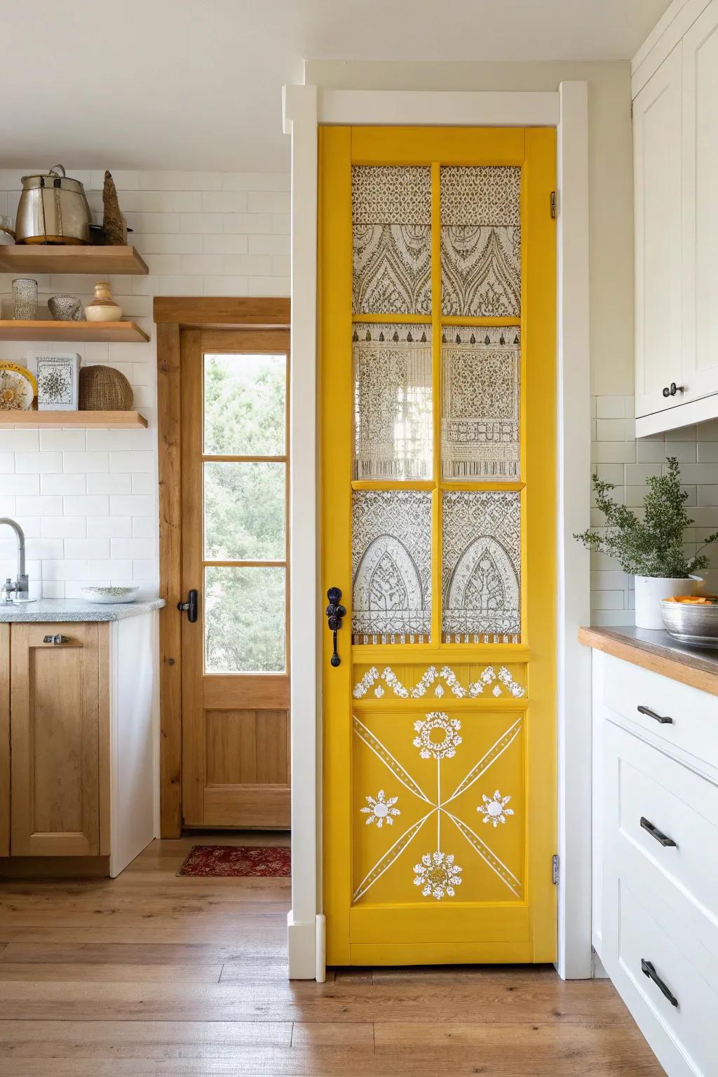 Add a splash of joy to your kitchen with a bold, cheerful yellow pantry screen door!