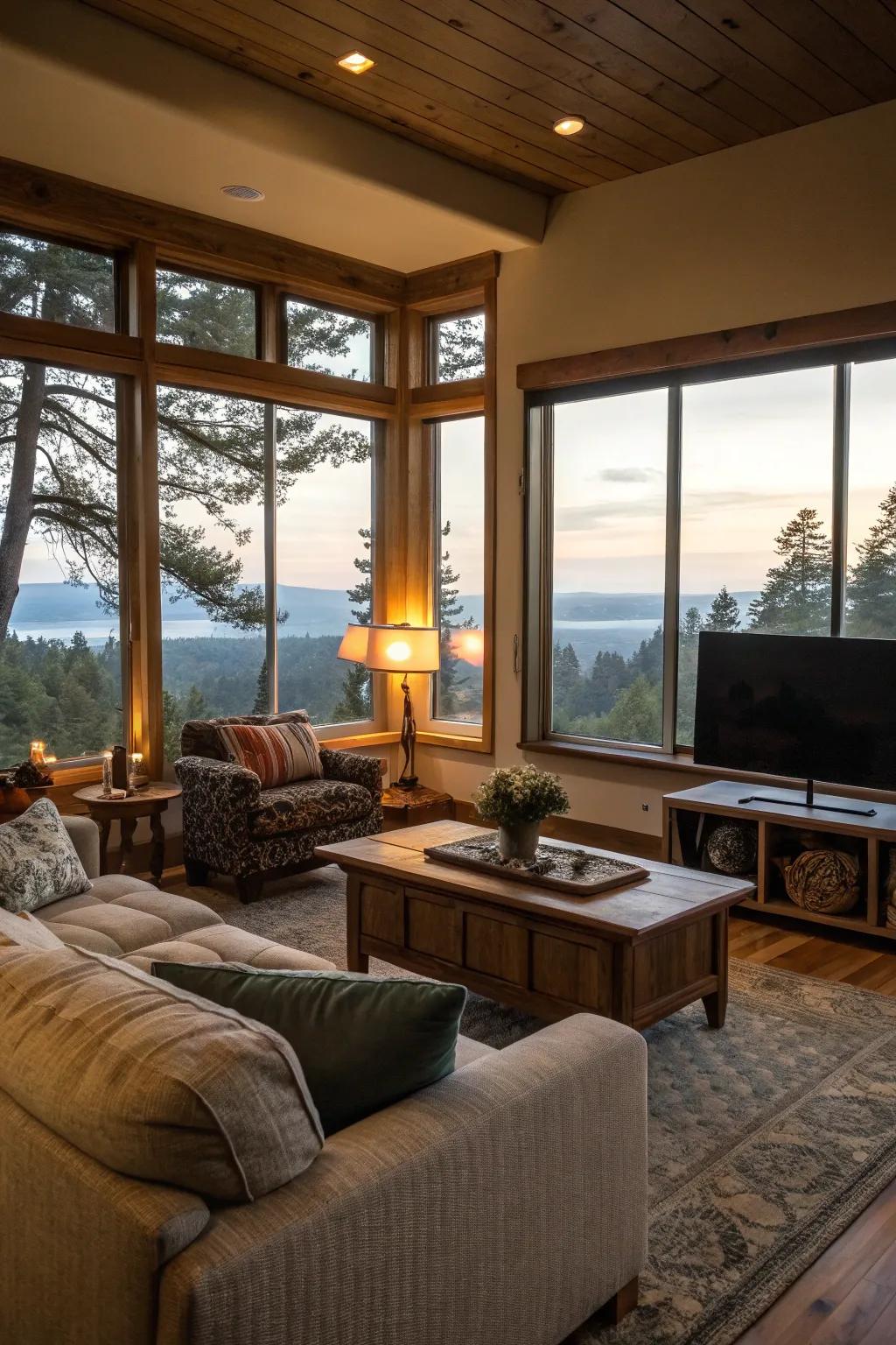 Low-profile furniture enhancing window views and natural light.