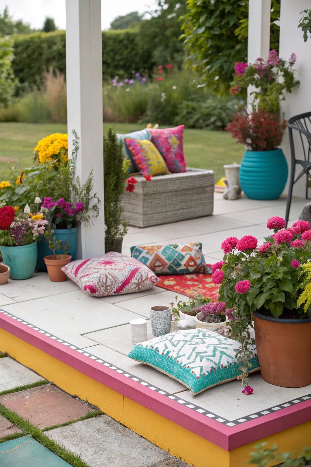 Contrasting borders add visual interest to your patio.