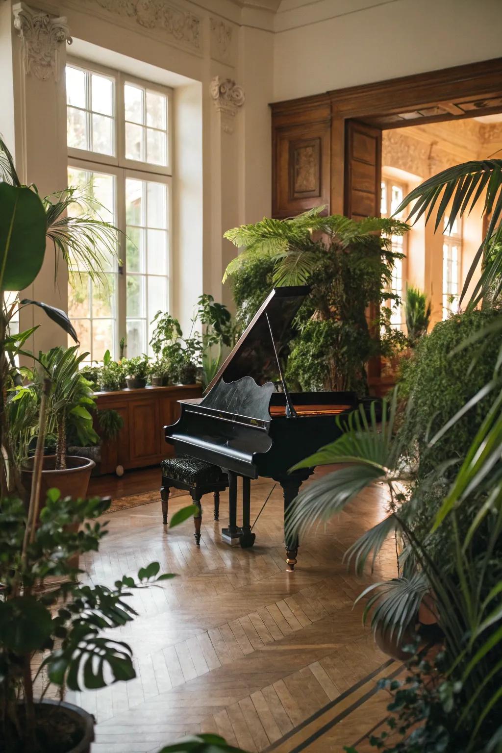 Greenery introduces a lively and natural element to the music space.