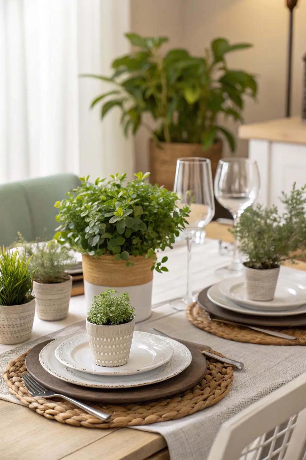 Revitalize dining decor with living centerpieces.