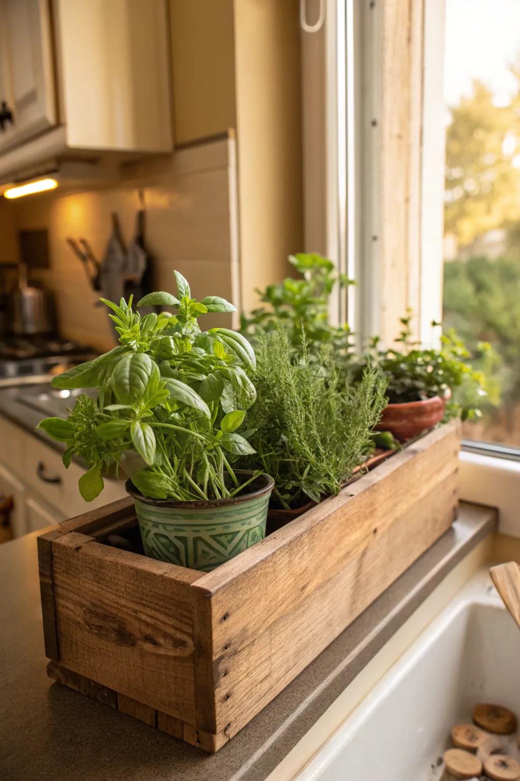 A useful and fragrant do-it-yourself herb display suited for a mom who enjoys culinary art.