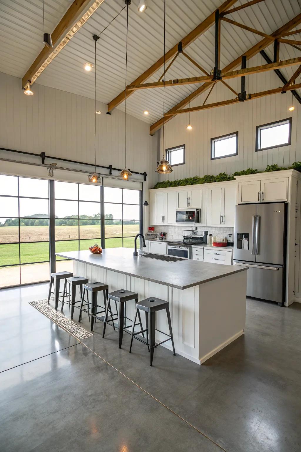 Create culinary masterpieces within your pole barn's modern culinary space.